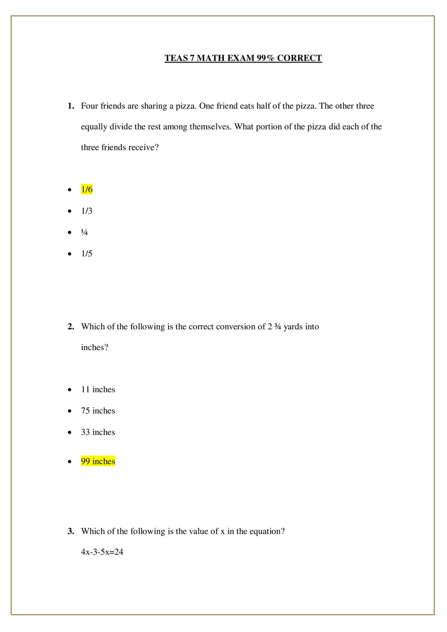 Math Exam 99% Correct - Page 1