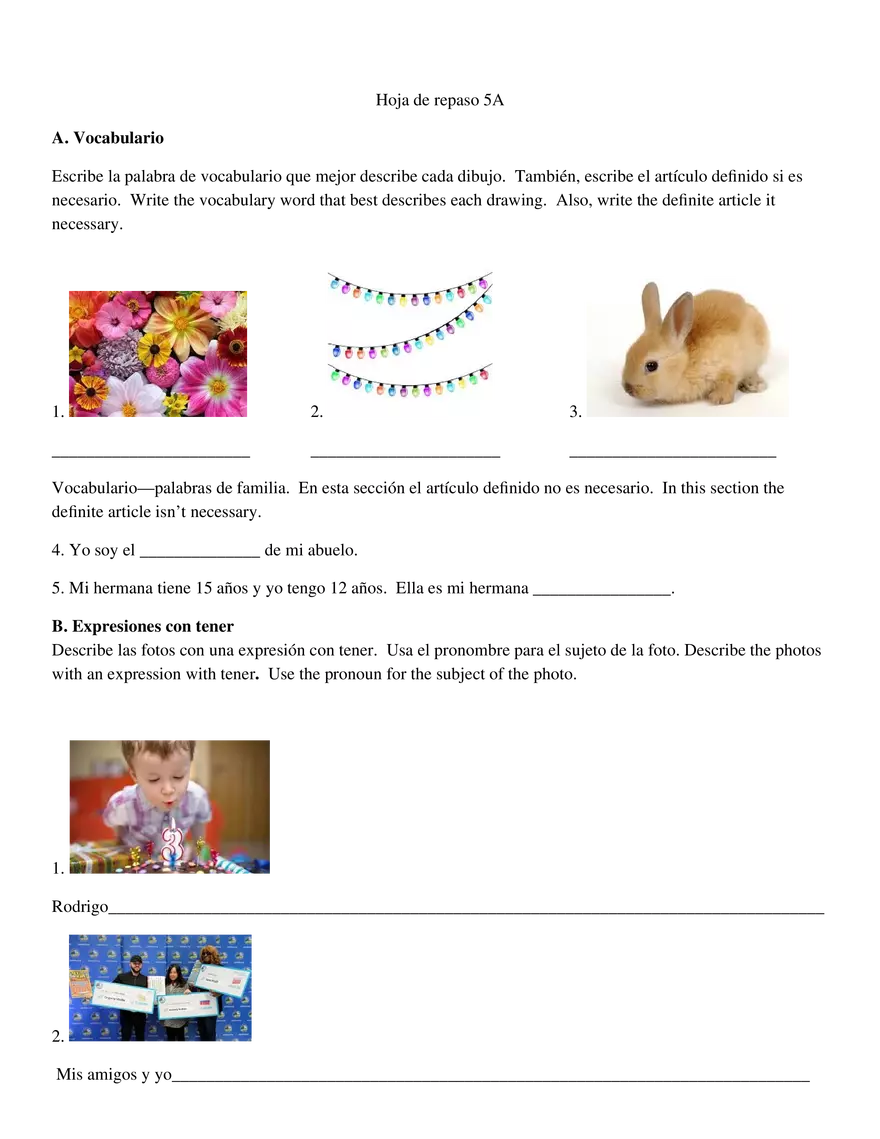 Spanish Vocabulary Practice Identifying and Using Definite Articles - Page 1