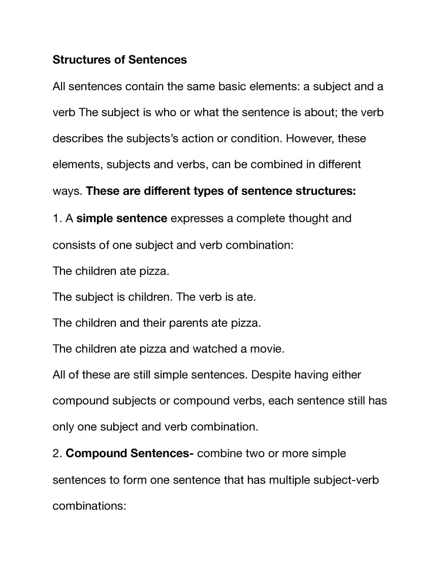 Sentence Structure Fundamentals - Page 1