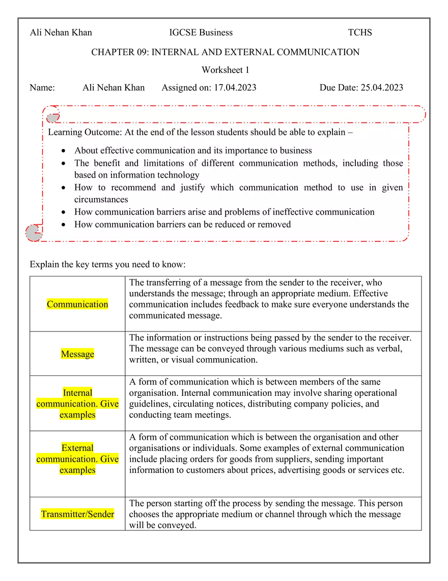 Chapter 9: Internal and External Communication - Page 1