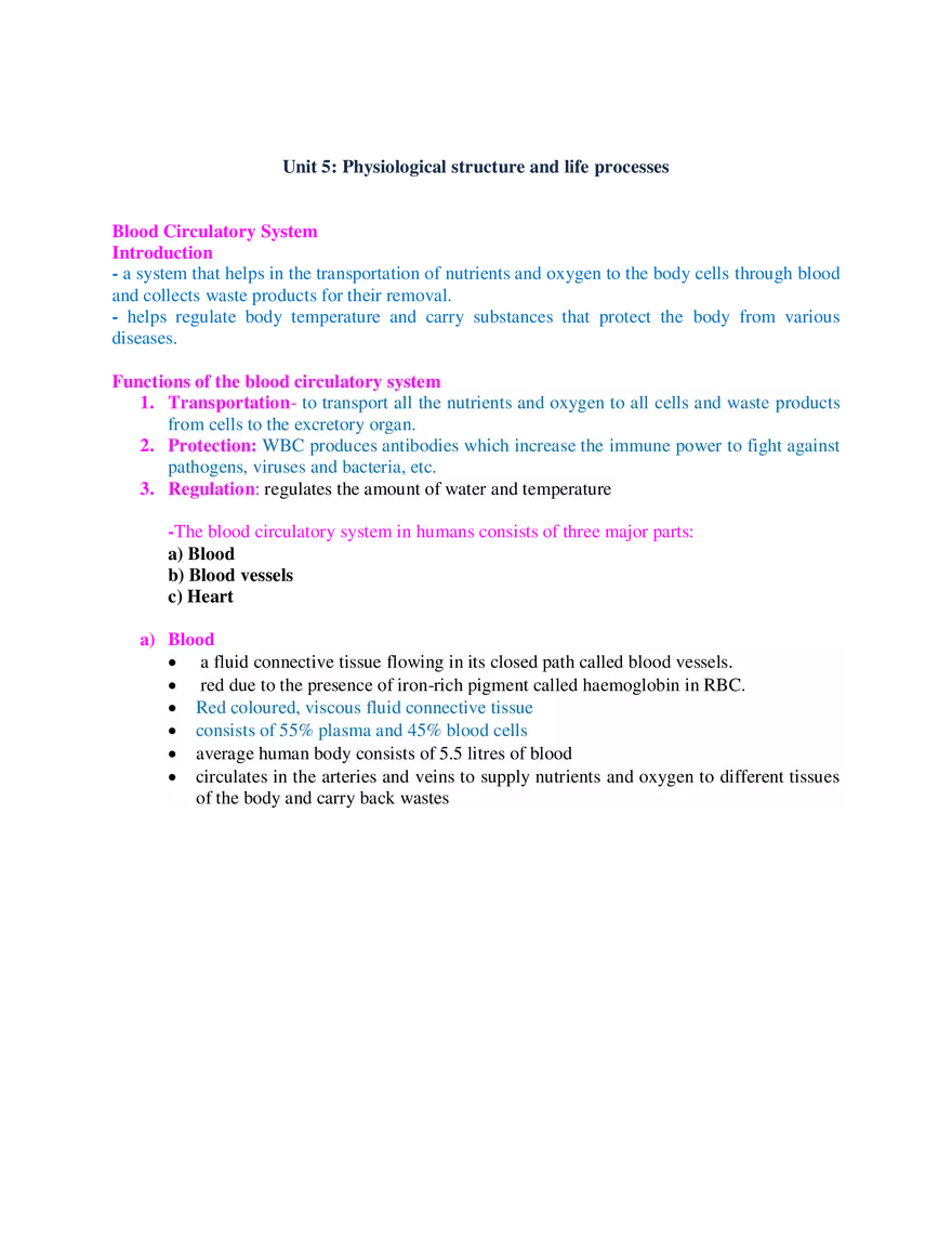 Unit 5 Physiological Structure and Life Processes - Page 1