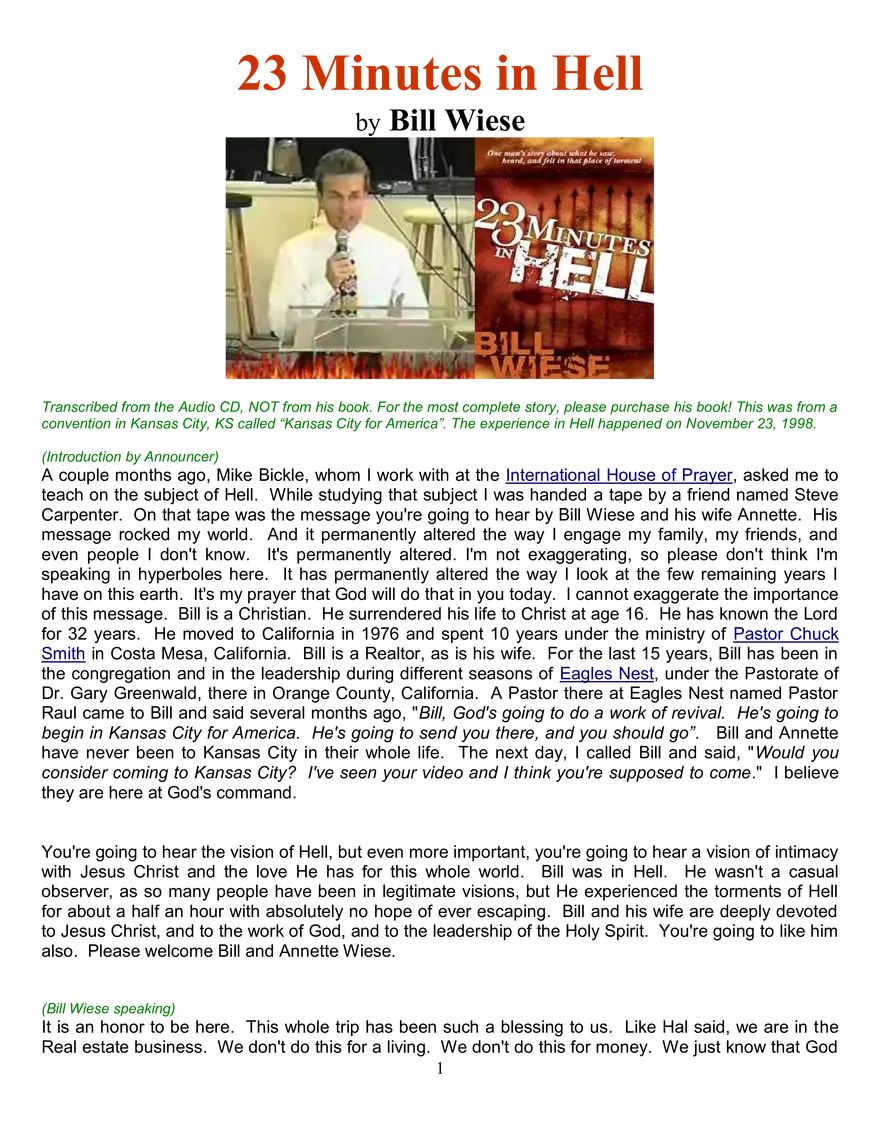 Bill Wiese: 23 Minutes in Hell - Page 1