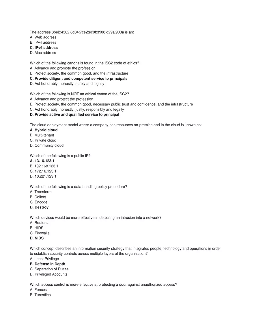 Cybersecurity Principles and Networking Fundamentals (Answer Key) Part 1 - Page 1