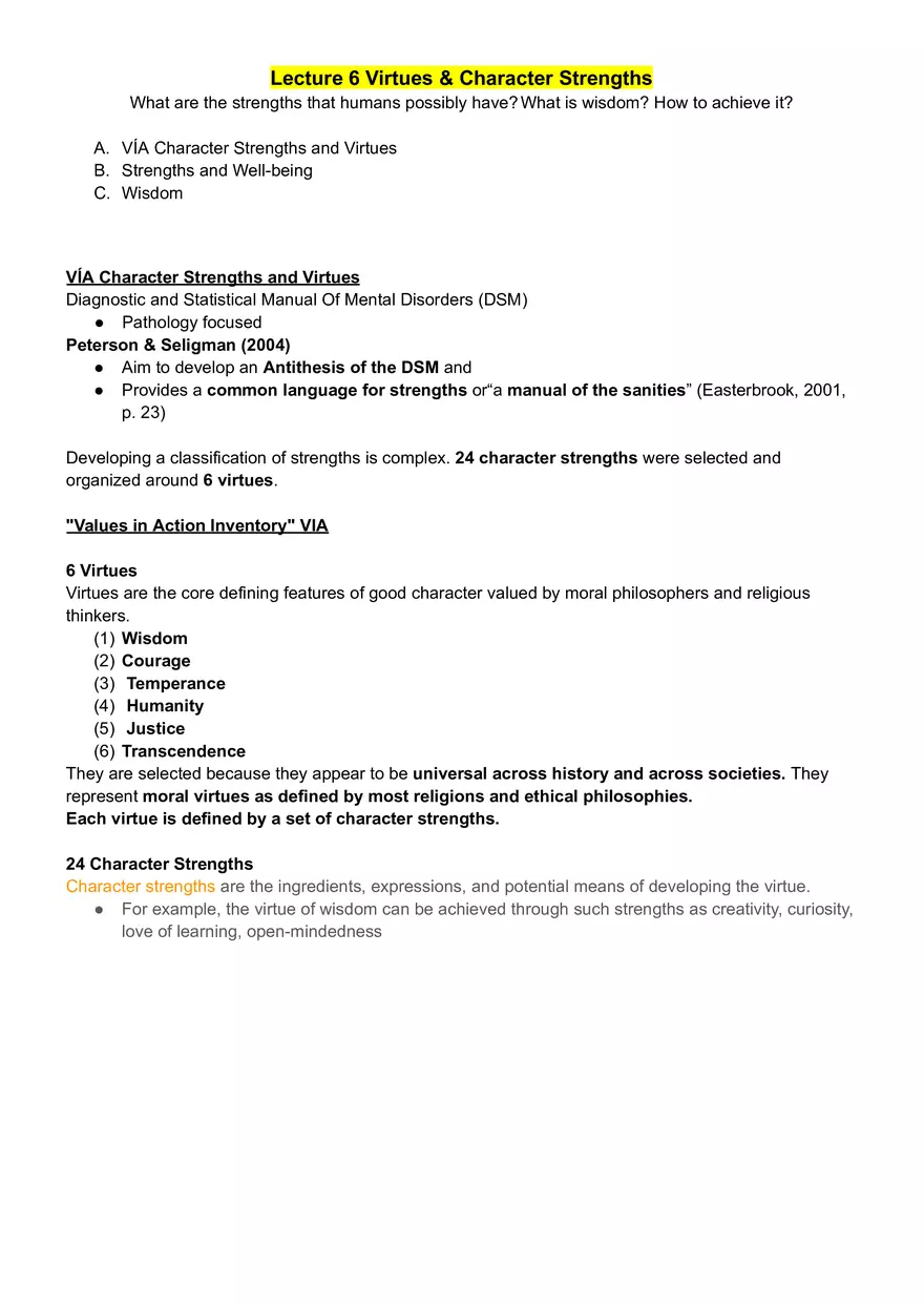 Lecture 6 Virtues and Character Strengths - Page 1