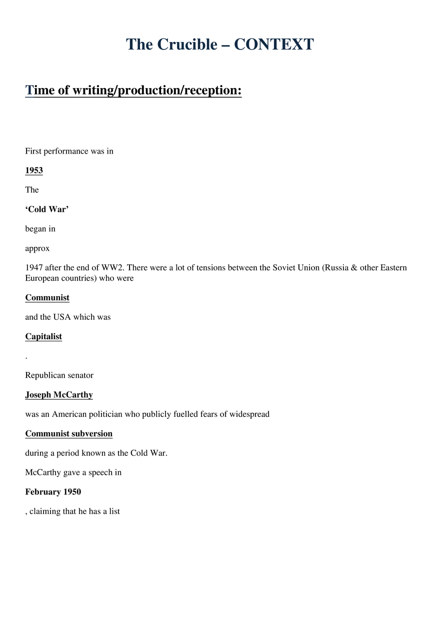 The Crucible Context Handout - Page 1