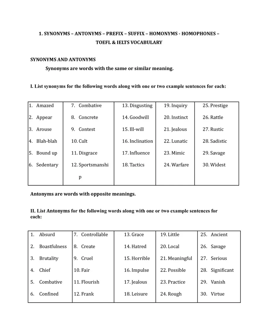 Synonyms - Antonyms - Prefix - Suffix - Page 1