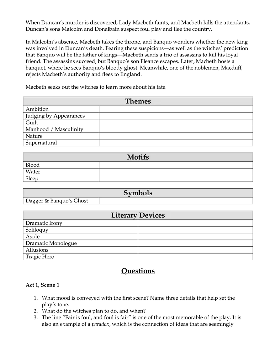 Macbeth Acts 1 - 3 Test Review Package - Page 2