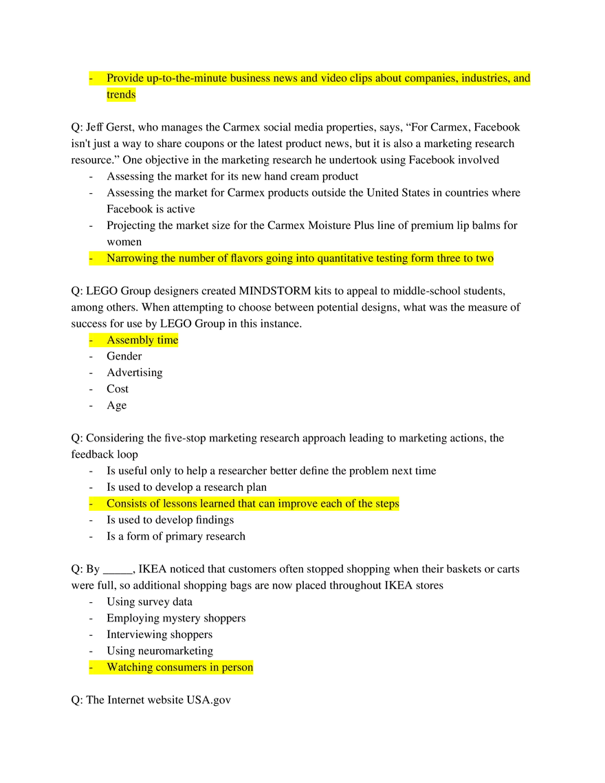 Marketing Fundamentals Midterm Answer Key Part 3 - Page 8