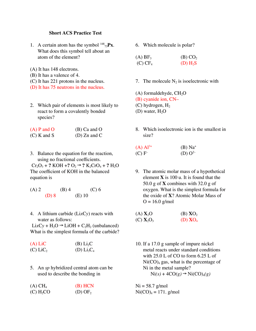 Short ACS Practice Test - Page 1