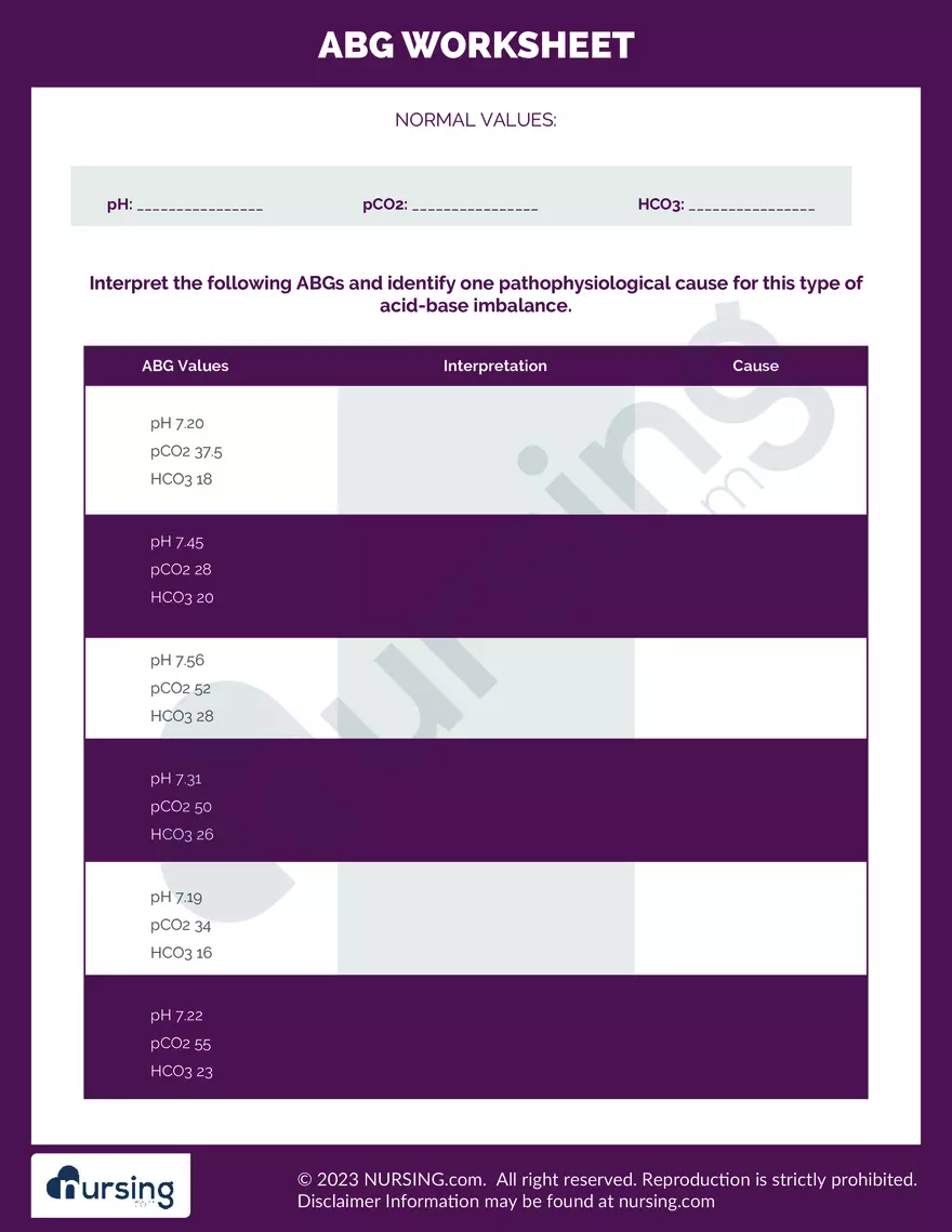 ABG Worksheet - Answer Key - Page 1