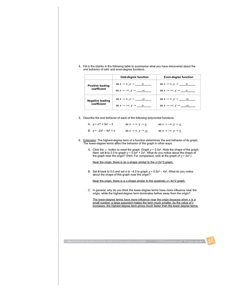 Student Exploration: Graphs of Polynomial Functions - Page 7