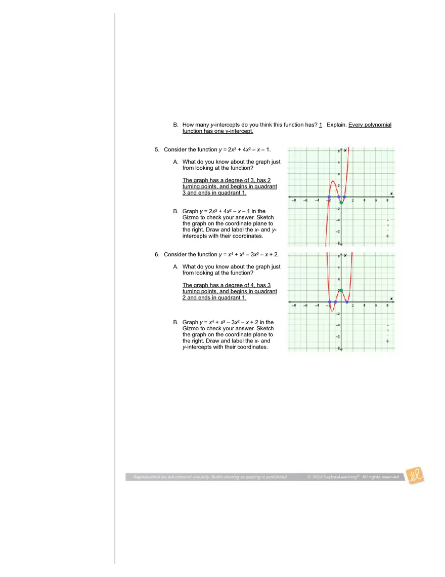 Student Exploration: Graphs of Polynomial Functions - Page 3
