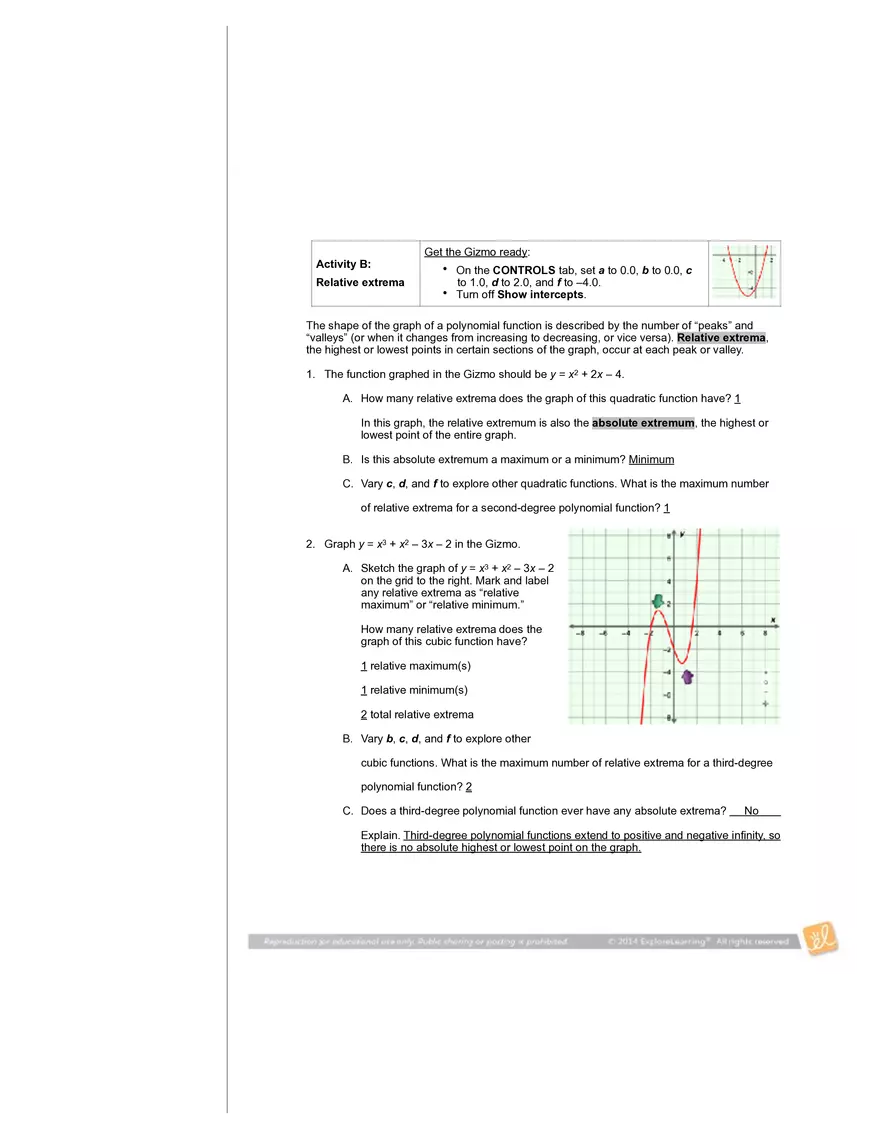 Student Exploration: Graphs of Polynomial Functions - Page 4