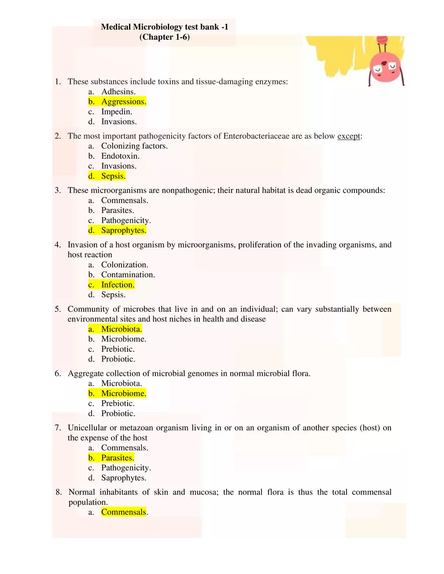 Medical Microbiology Test Bank 1 Answer Key - Page 1