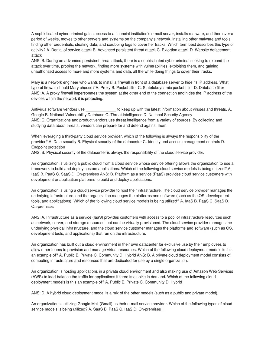 Cybersecurity Principles and Networking Fundamentals (Answer Key) Part 4 - Page 1