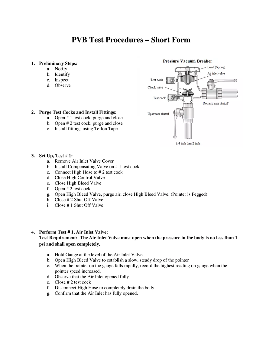 PVB Test Procedures - Short Form - Page 1