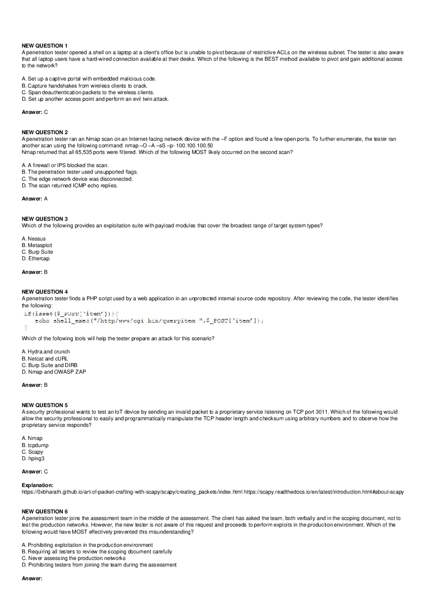 Penetration Testing Techniques and Tools Scenario-Based Questions - Page 1
