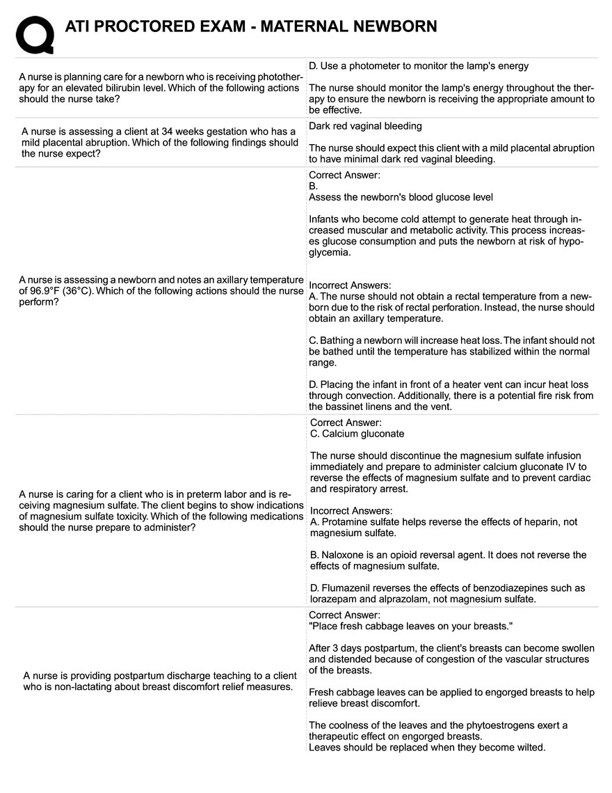 Maternal Newborn 11 Answers - Page 1