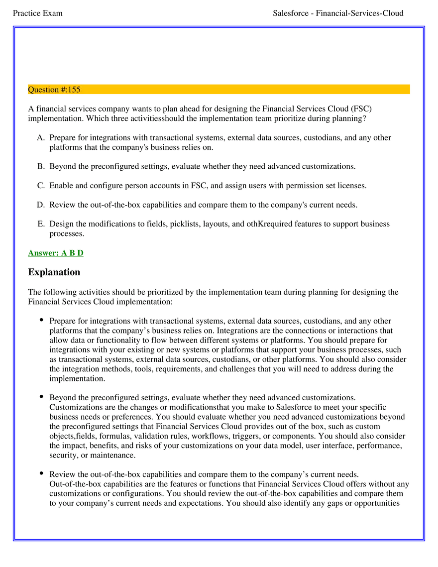 Salesforce Financial Services Cloud Exam Answers 10 - Page 1