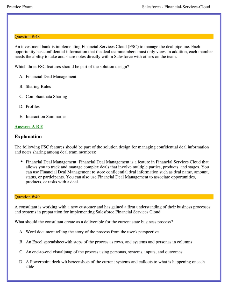 Salesforce Financial Services Cloud Exam Answers 4 - Page 1