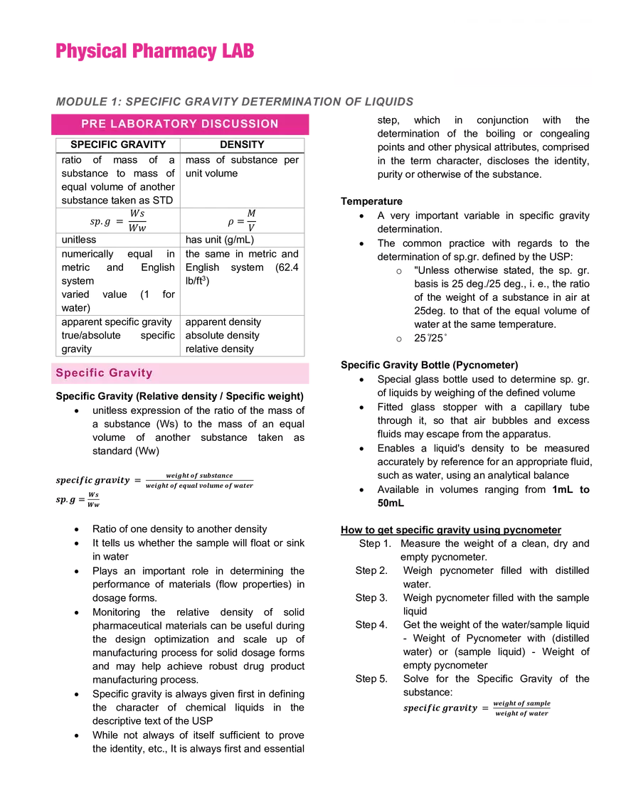 Specific Gravity Determination of Liquids - Page 1