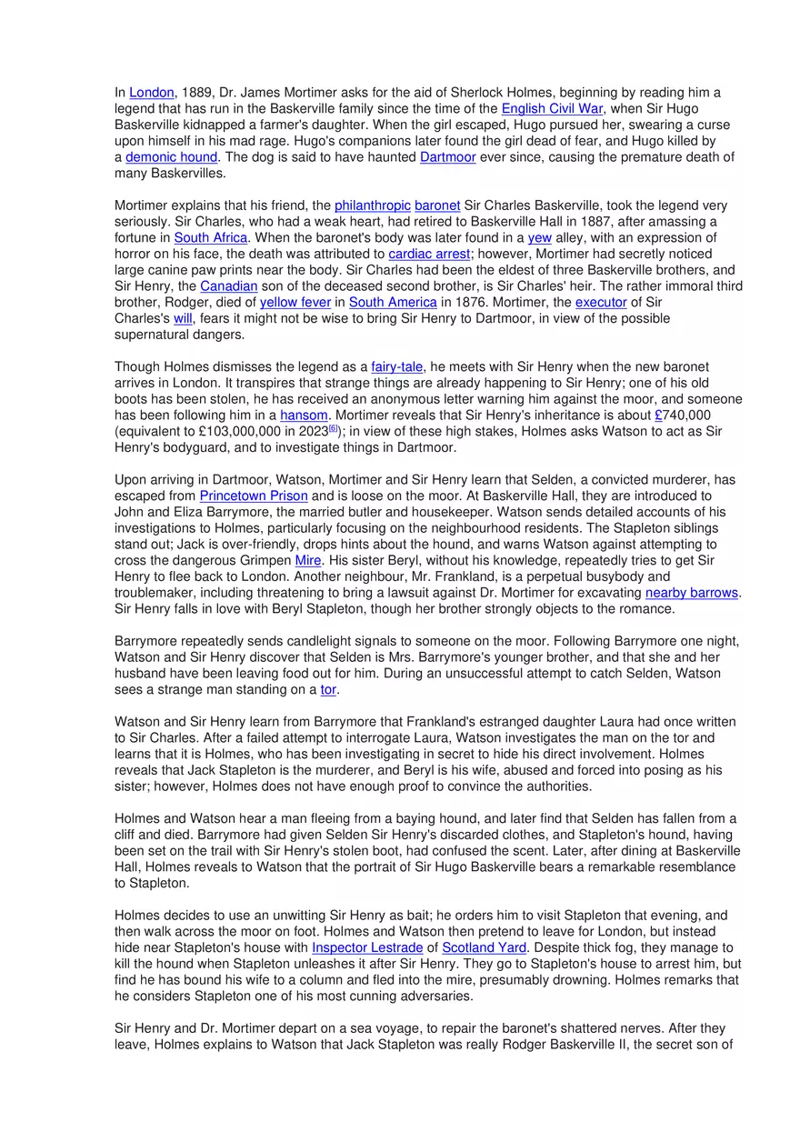 The Hound of the Baskervilles (Summary) - Page 1