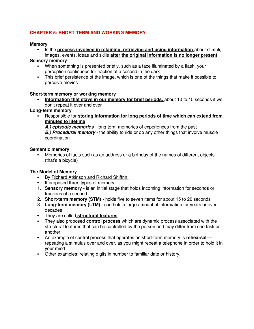 Short-Term and Working Memory - Page 1