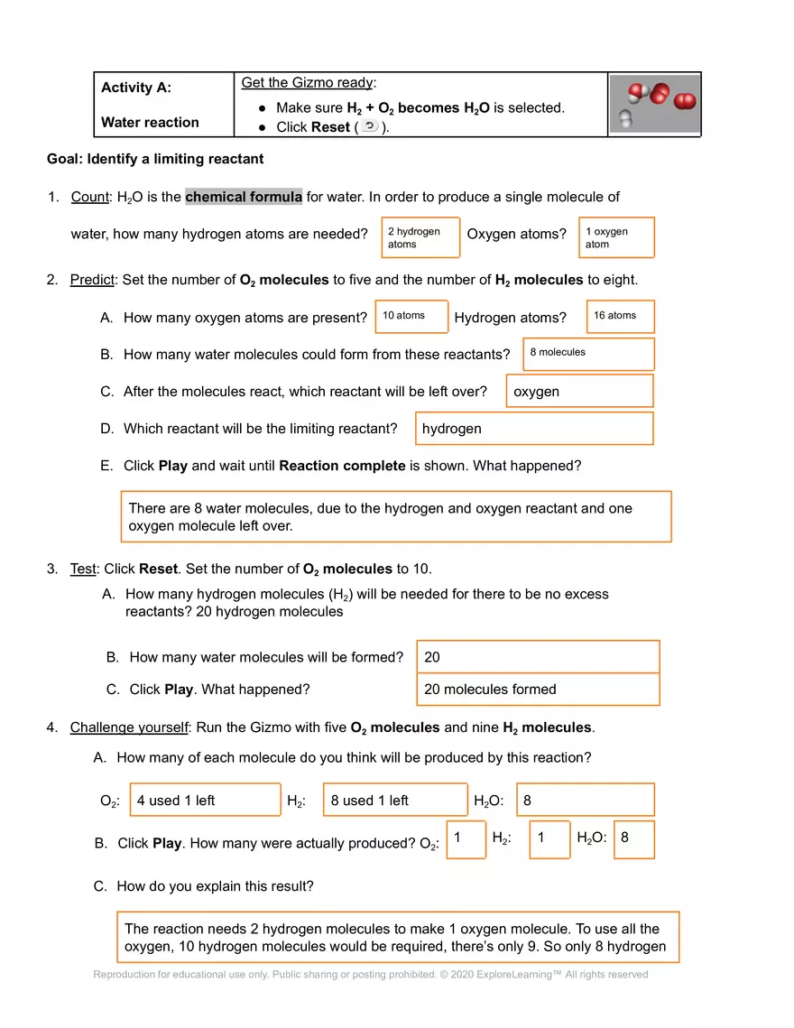 Student Exploration: Limiting Reactants - Page 2
