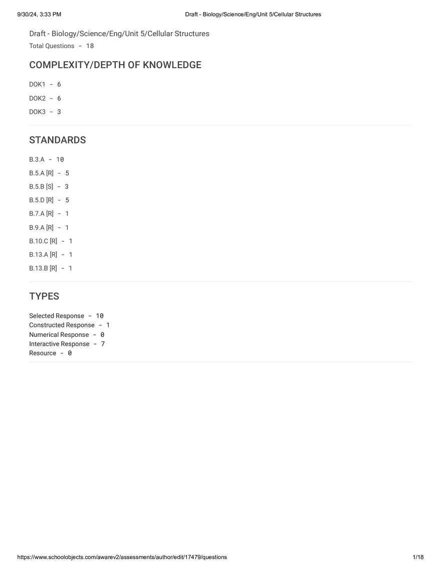 Biology Science Unit 5: Cellular Structures - Page 1
