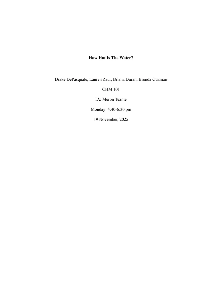 Lab Grade 9 - How Hot is the Water - Page 1