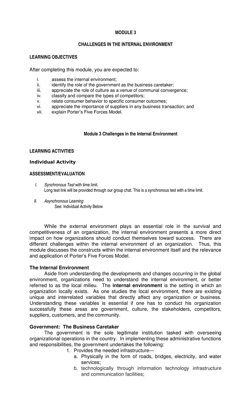 Module 3 Challenges In the Internal Environment - Page 1