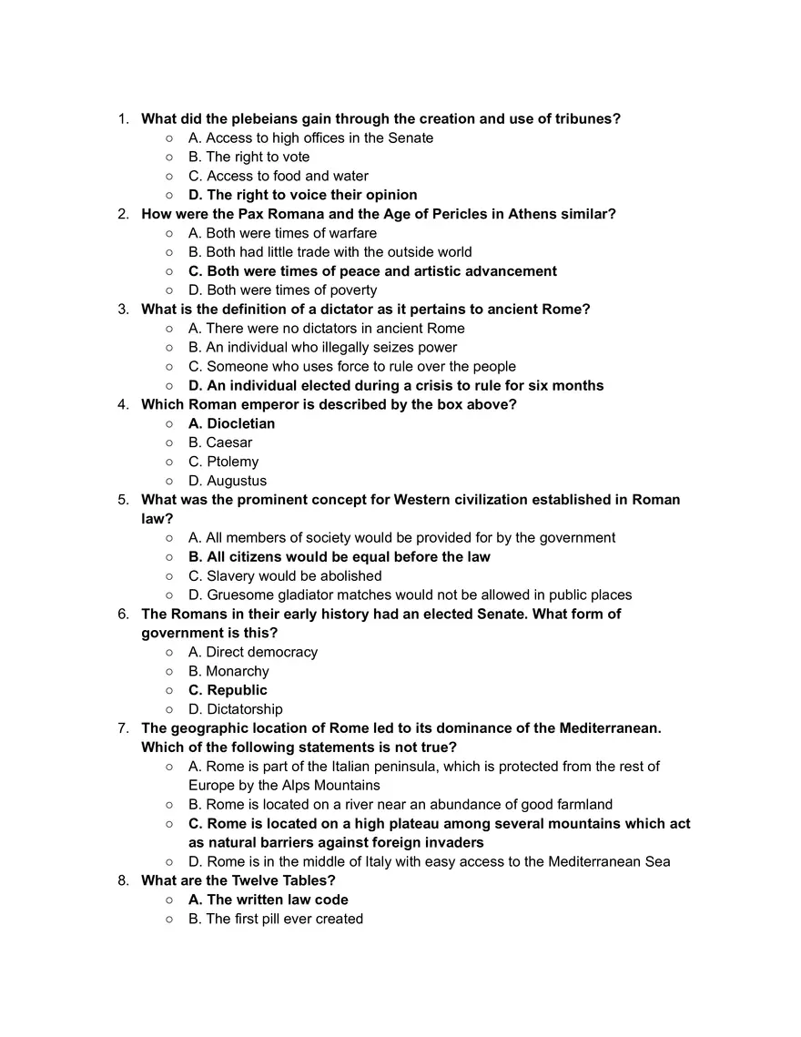 Ancient Rome and Classical Civilization Quiz - Page 1