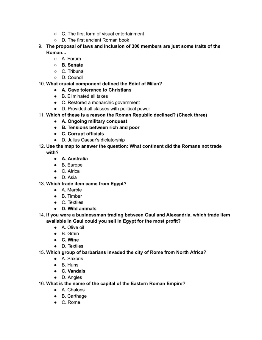 Ancient Rome and Classical Civilization Quiz - Page 2
