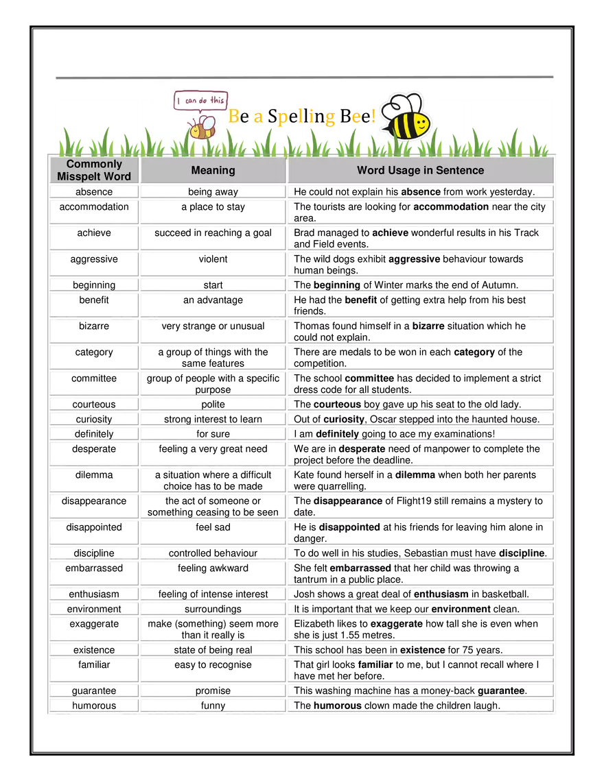 Be a Spelling Bee - Page 1
