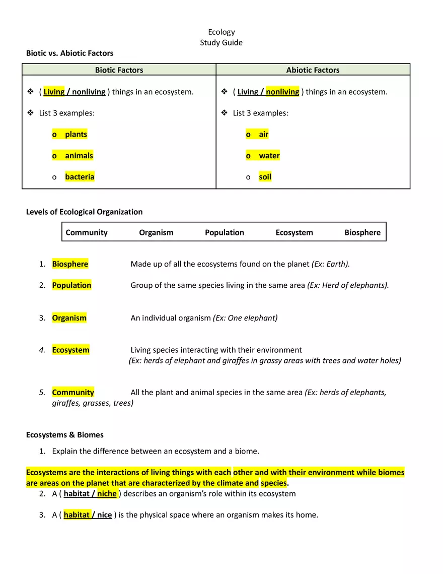 Biotic vs. Abiotic Factors - Page 1
