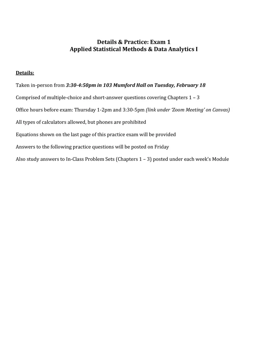 Applied Statistical Methods and Data Analytics I - Page 1