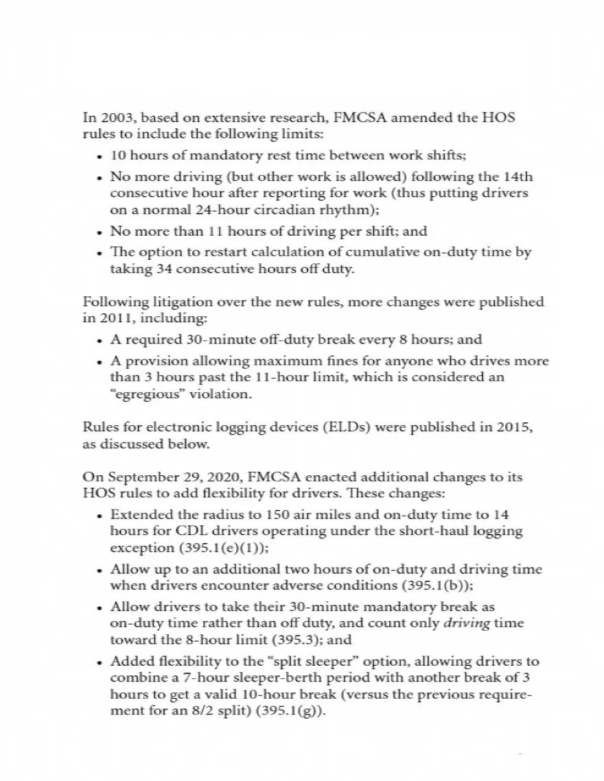 FMCSA 2003 Hours of Service (HOS) Rule Changes - Page 1