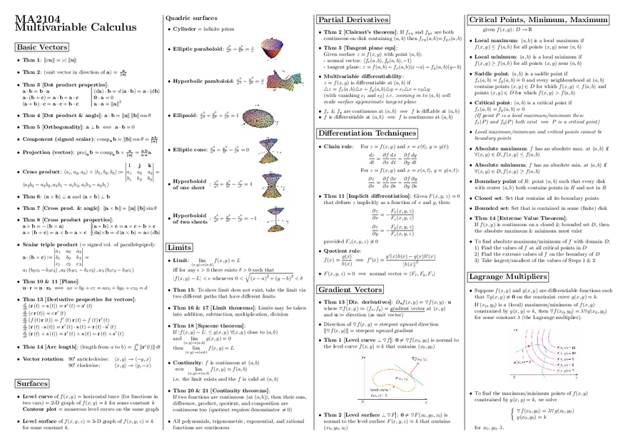 Multivariable Calculus Reference - Page 1