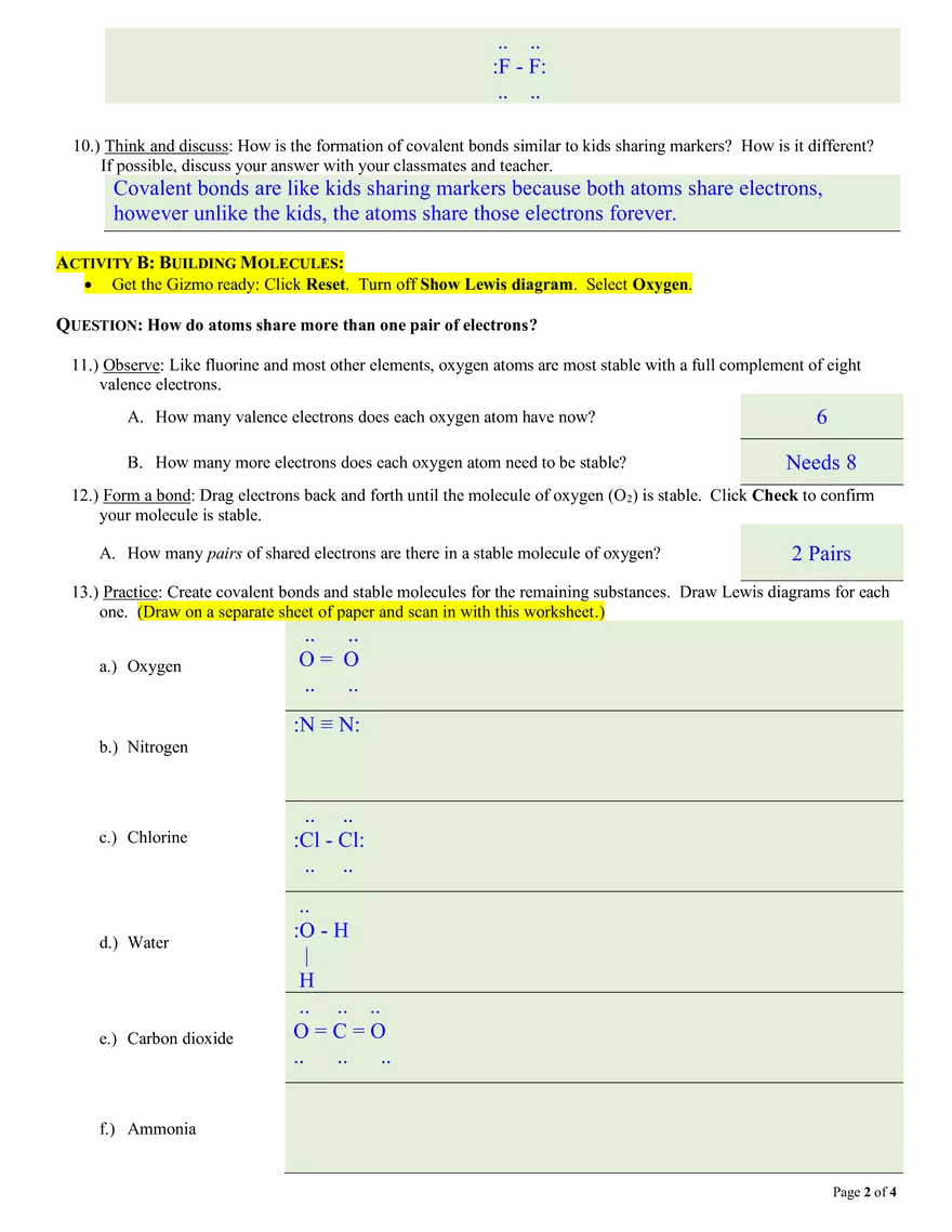 3.1b Covalent Bonds Lab - Page 2