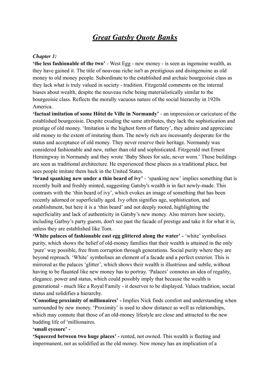 Great Gatsby Quote Banks - Page 1