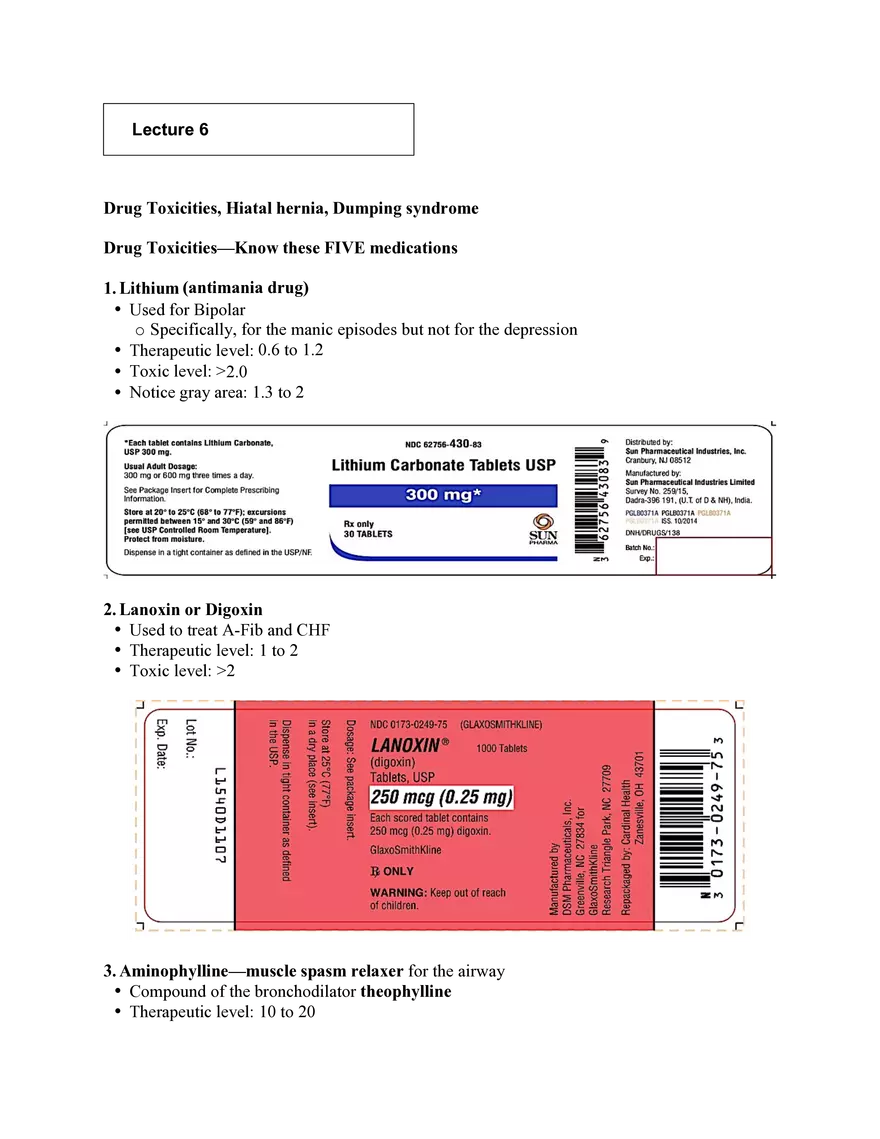 Nursing Exam Review Lecture 6 Drug Toxicities - Page 1