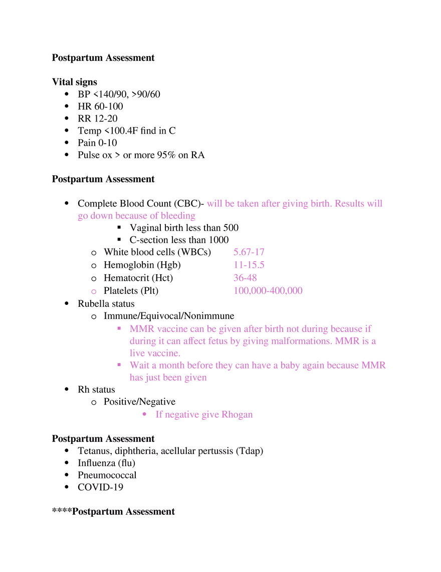 Postpartum Assessment and Immunization Guidelines Part 1 - Page 1