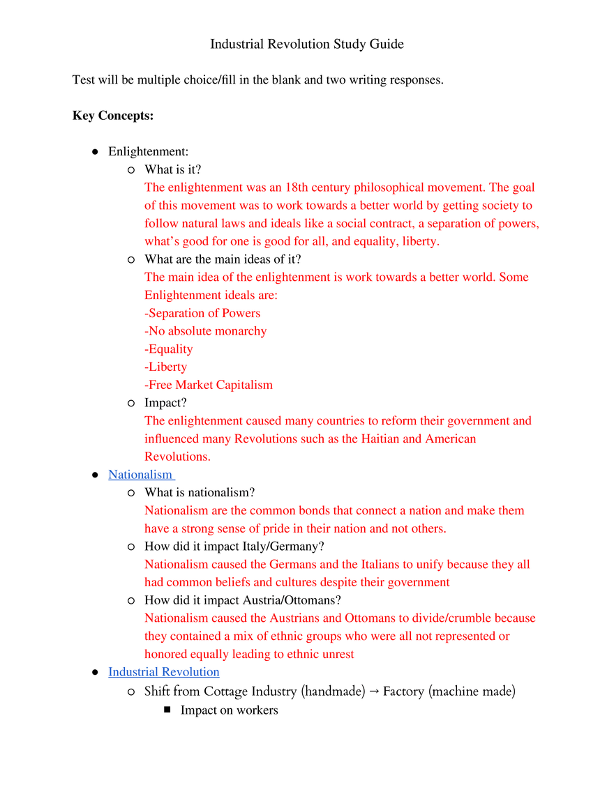 Industrial Revolution Study Guide - Page 1