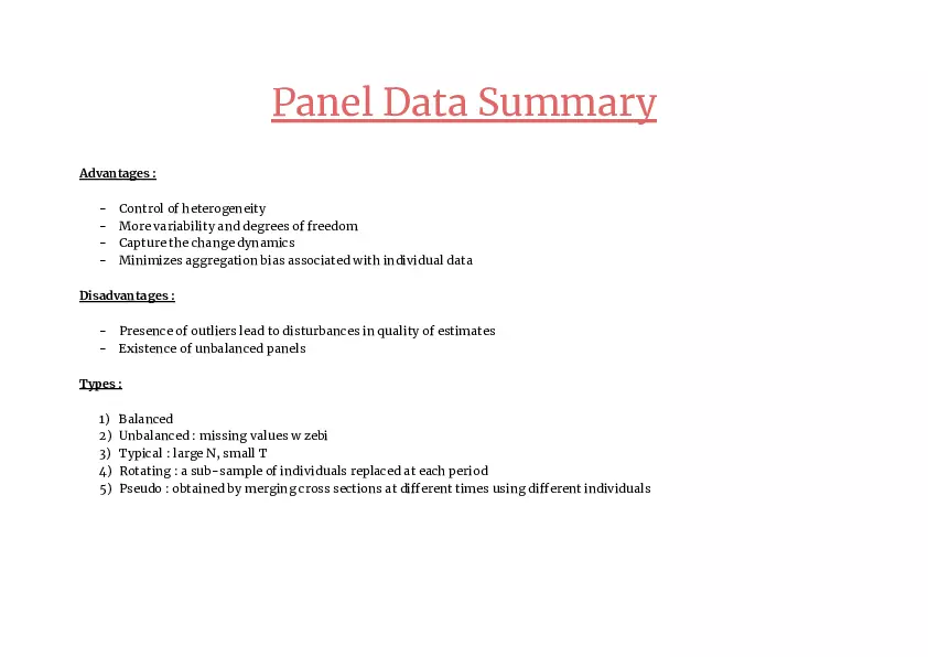 Panel Data Summary - Page 1