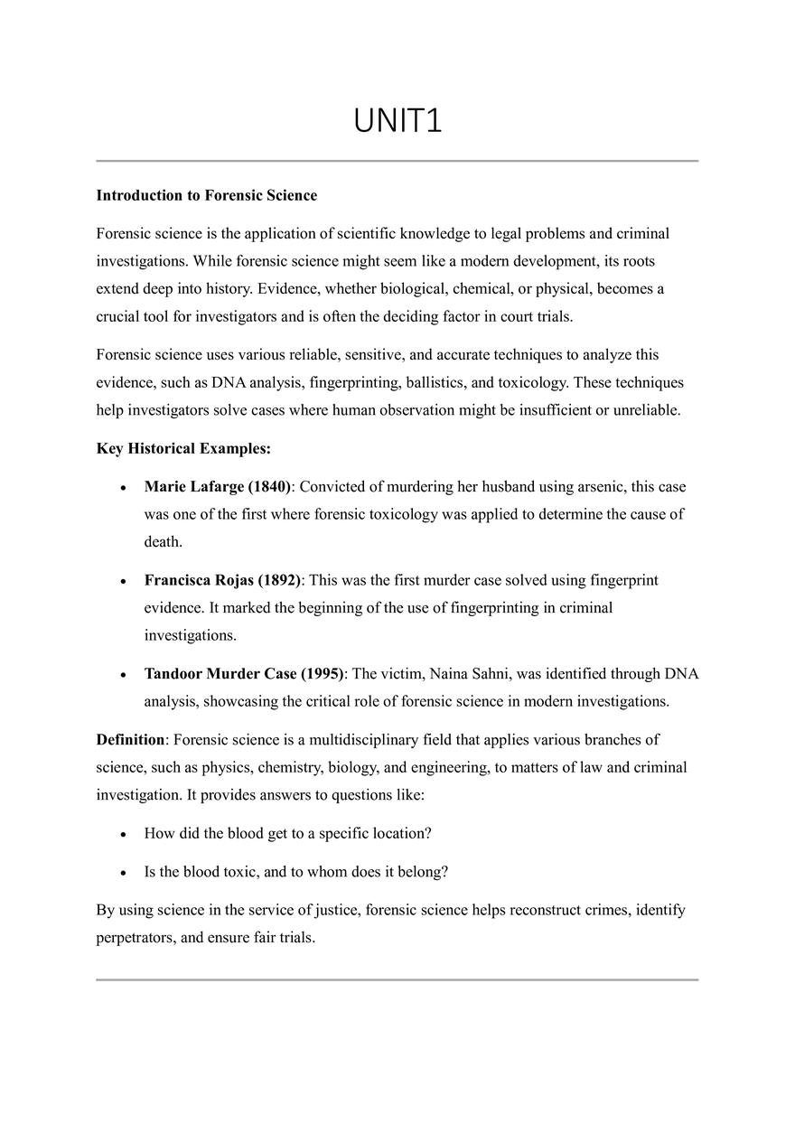 Forensic Science Key Historical Examples - Page 1