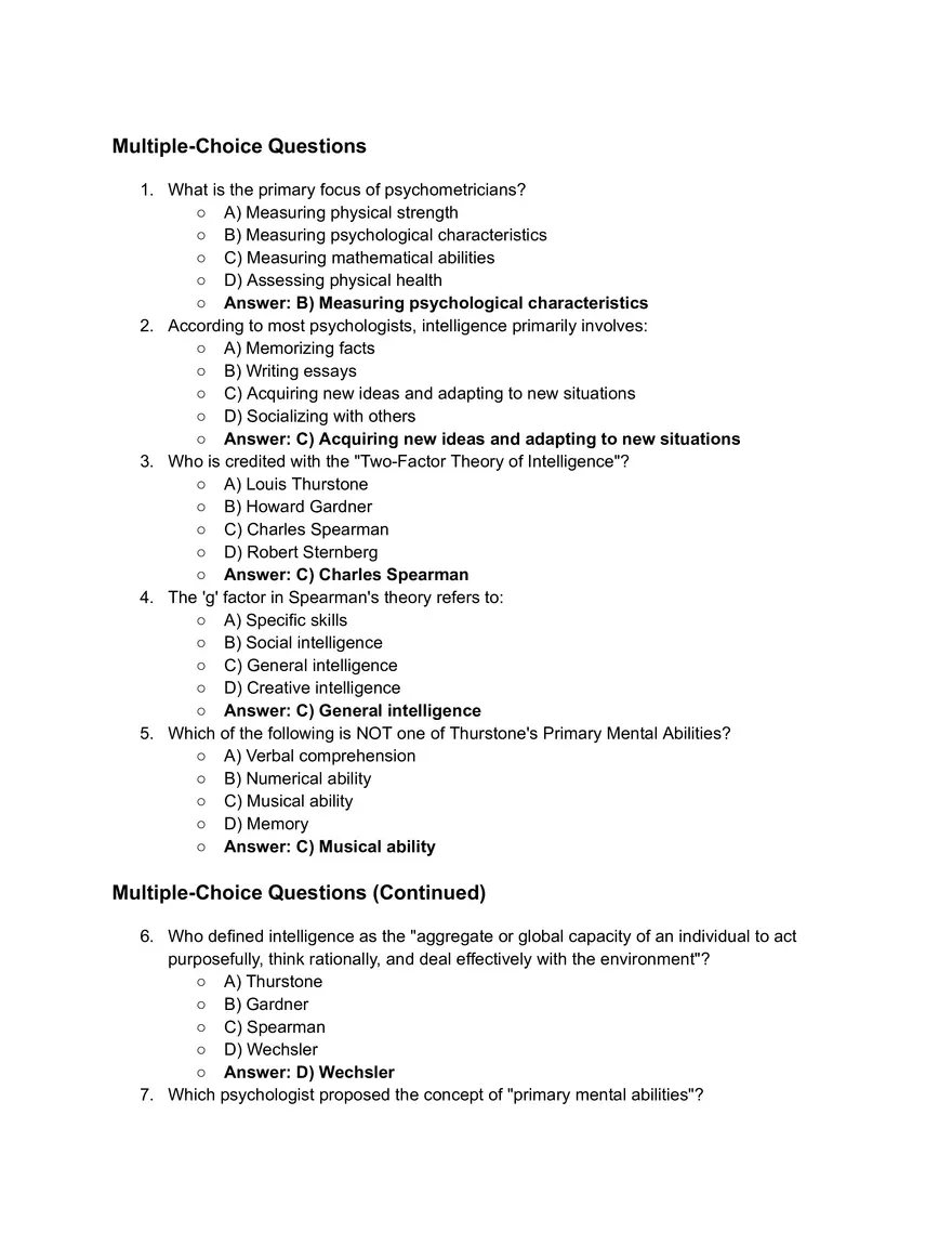 Psychometricians 26 Answer Key - Page 1