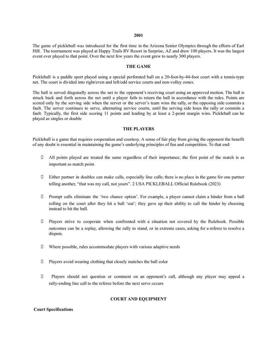 Overview of Pickleball History, Rules, and Strategy - Page 2