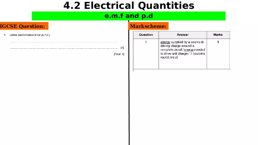 Electrical Quantities e.m.f and p.d Lecture - Page 1
