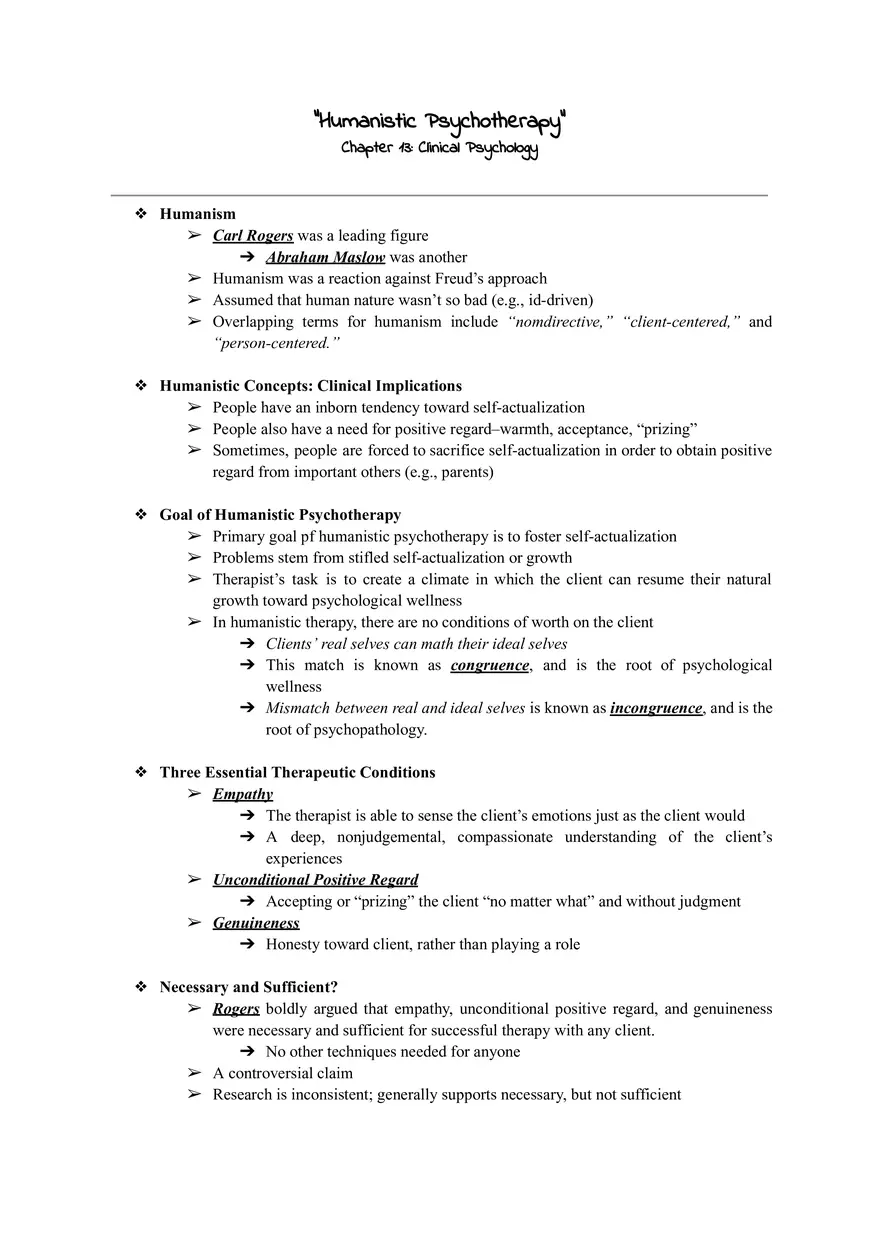 Humanistic Psychotherapy (Clinical Psychology) - Page 1