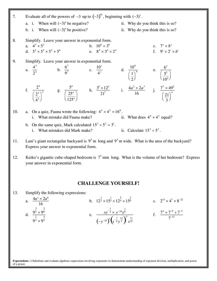 Number Sense and Numeration Exponents - Page 2